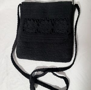 Knit Crochet Black Mini Satchel Handbag Purse
